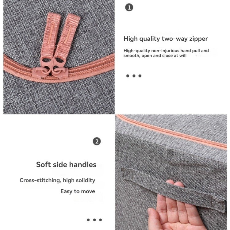 Foldable Cloth Storage Organizer Bag Steel Frame Clothes Storage Box with Carrying Handle Zipper Fabric Material