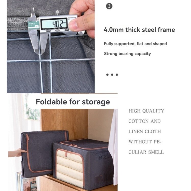 Foldable Cloth Storage Organizer Bag Steel Frame Clothes Storage Box with Carrying Handle Zipper Fabric Material