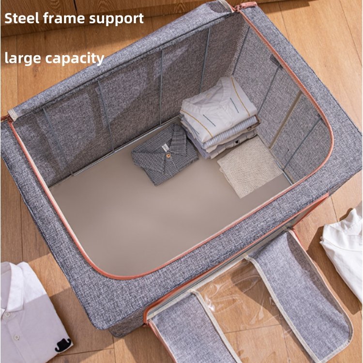 Foldable Cloth Storage Organizer Bag Steel Frame Clothes Storage Box with Carrying Handle Zipper Fabric Material