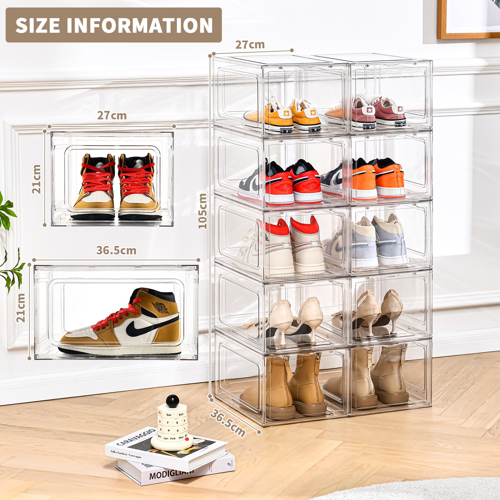 Hardened plastic shoe box container collapsible foldable plastic shoe storage boxes for sneakers