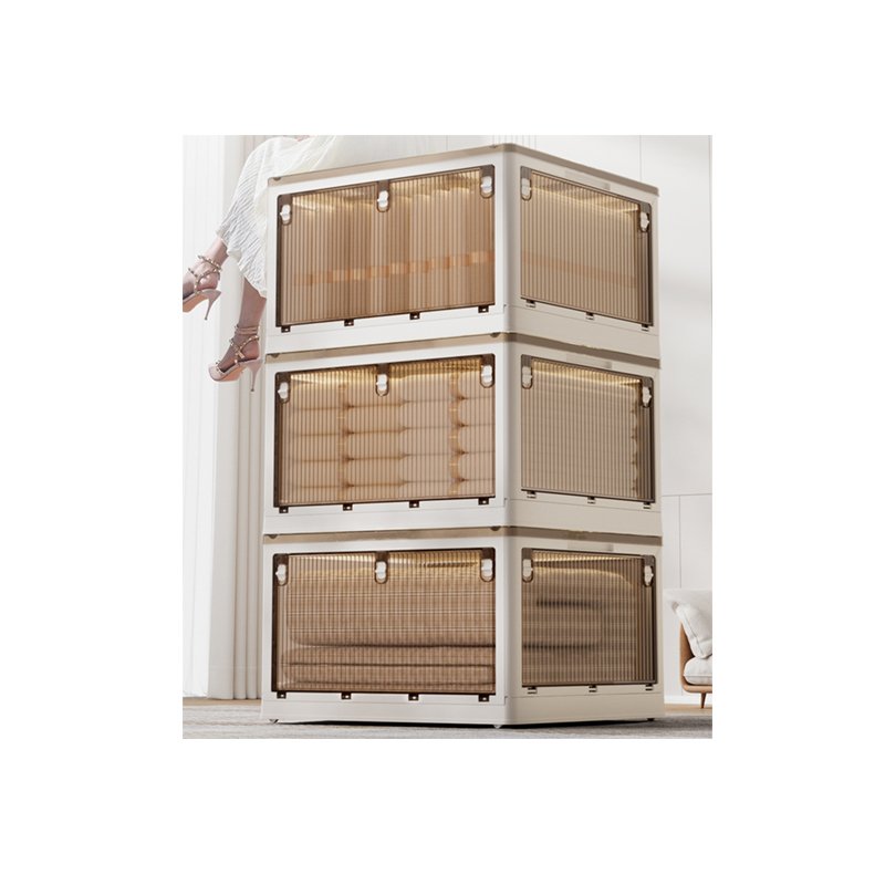 Floding Storage Box with Sliding Doors Container Organizers Foldable Clear Plastic Office Household Storage Box