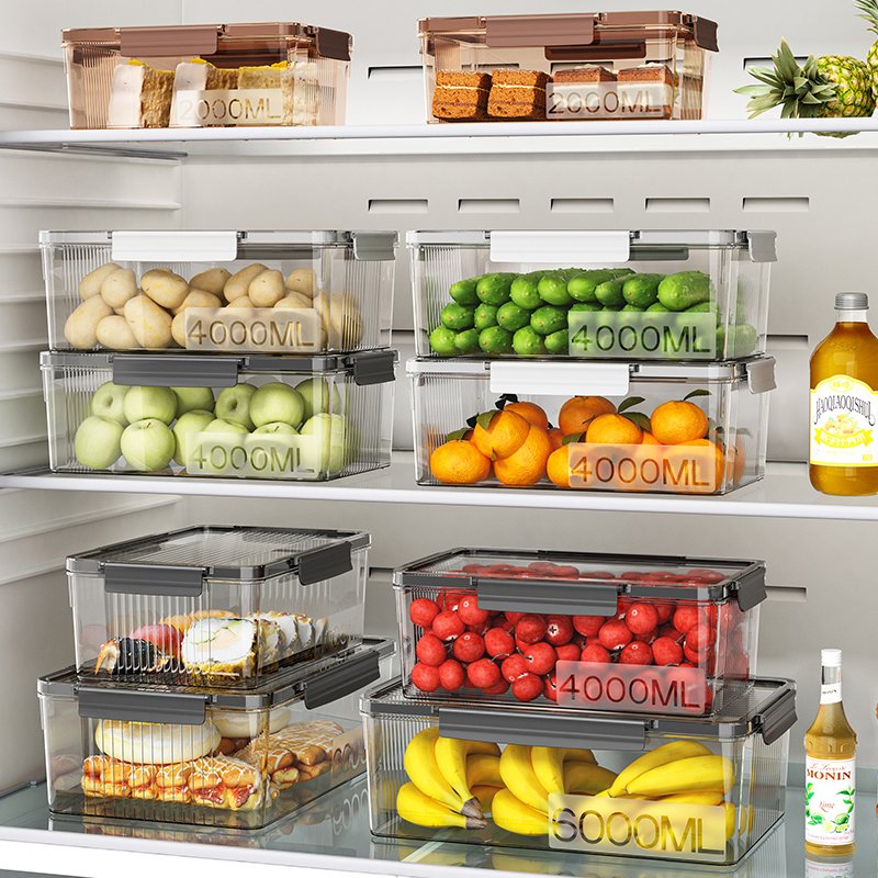 Food Grade Sealed Box Food Crisper Large Capacity PET Plastic for Refrigerator Food Storage and Carry Fruit Vegetable Bread