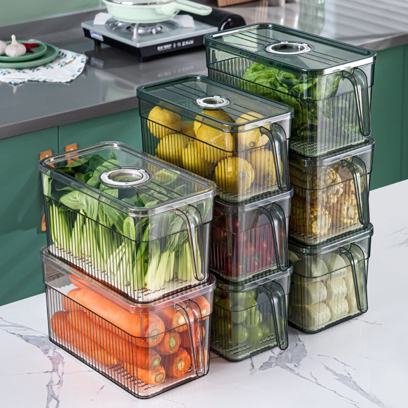 Kitchen Storage Containers with Time Recorder Lid Fridge Organizers Keep Fresh Food and Fruit Refrigerator Freezer Storage Boxes
