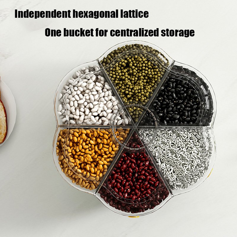 New Design 6 Grids Rotating Rice Bucket Sealed Box Grains Divition Storage Tank Rice Dispenser