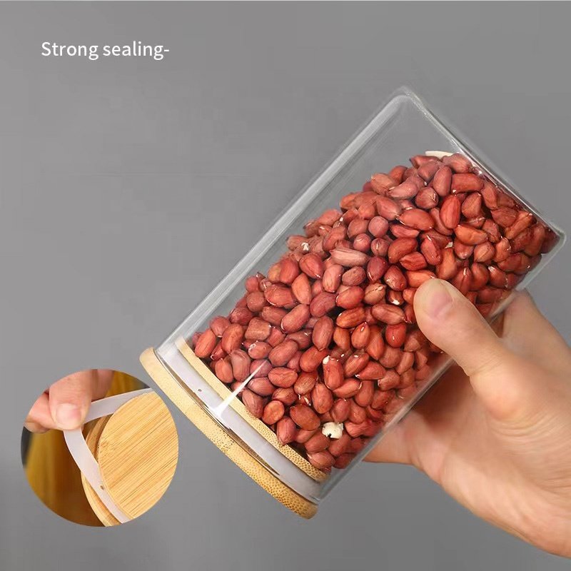 Wholesale 5pcs Airtight Food Storage Jar Set Kitchen Spice Canister with Bamboo Lid Sealed Seasoning Container for Spaghetti