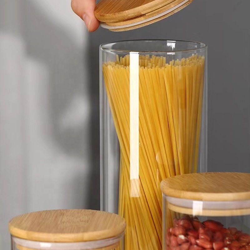 Wholesale 5pcs Airtight Food Storage Jar Set Kitchen Spice Canister with Bamboo Lid Sealed Seasoning Container for Spaghetti