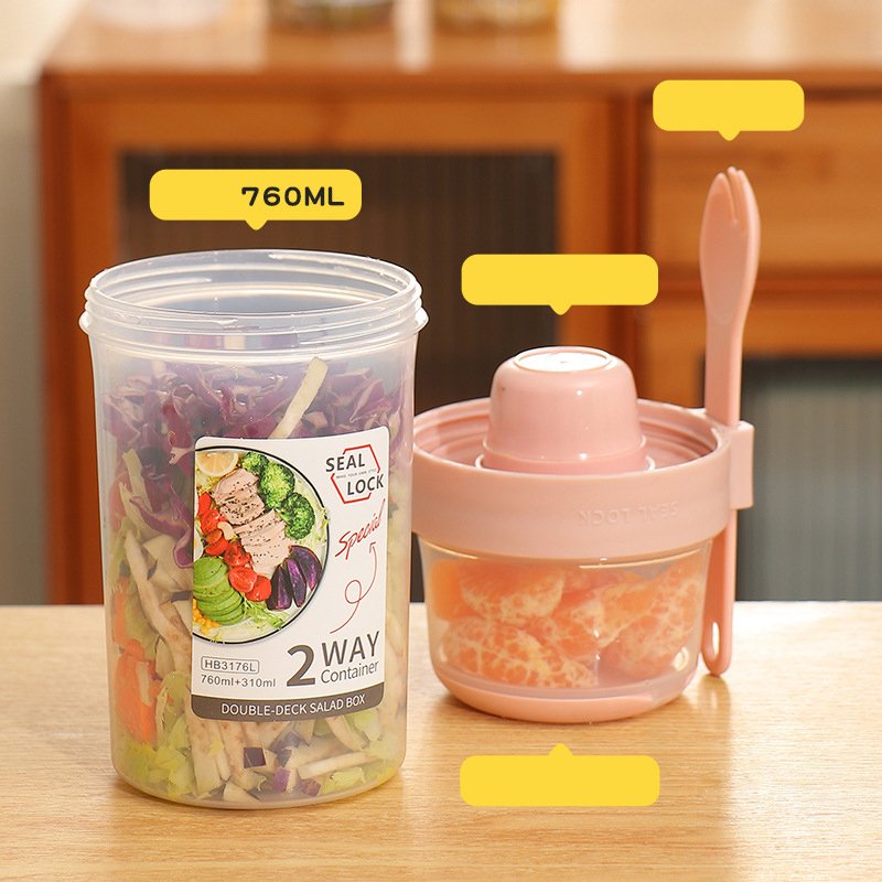 DS1546 Double-layered Jar Cereal And Milk Container Food Storage Box Fresh-keeping Food Container Salad Yogurt Box Container
