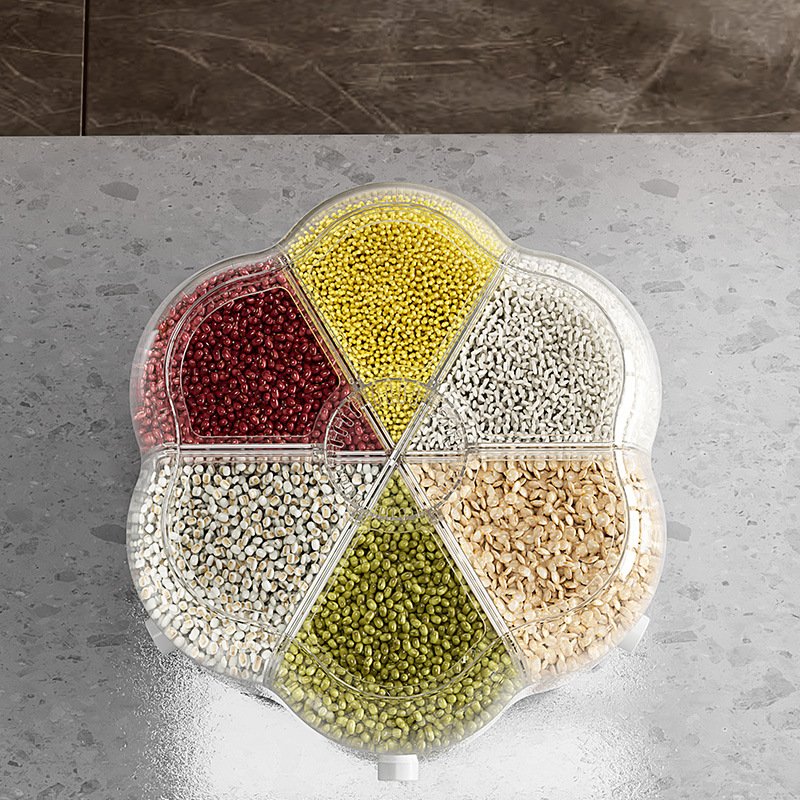 6 Grid 360 Degree Rotating Rice Container Automatic Waterproof And Moisture-proof Rice Bucket Dispenser Storage Box For Kitchen