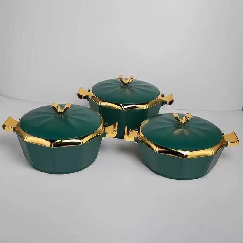 Heat preservation round food storage container for heatable 2L+2.5L+3L Africa food warmer set casserole