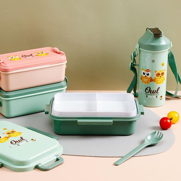 Rectangular Cartoon Lunch Box Straight Drinking Kettle Set Double Layered Children's Student Lunch Box Set Bento Box Opp Bag