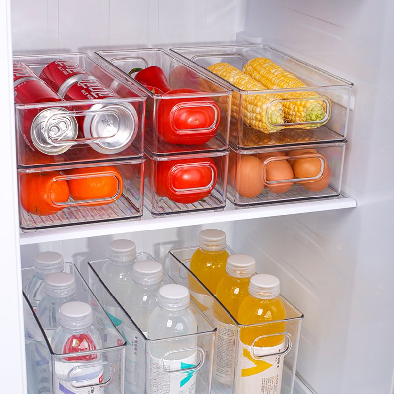 Stackable Refrigerator Bin with Handle Transparent Plastic Food Storage Rectangle Storage Boxes & Bins,storage Boxes & Bins