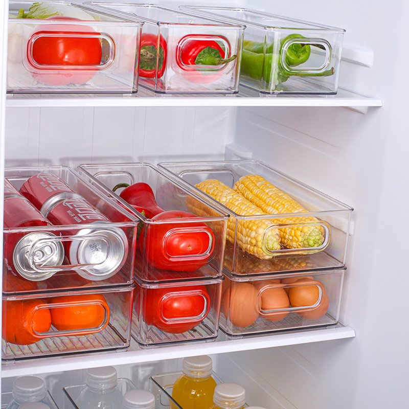 Stackable Refrigerator Bin with Handle Transparent Plastic Food Storage Rectangle Storage Boxes & Bins,storage Boxes & Bins