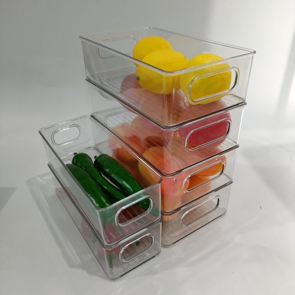 Stackable Refrigerator Bin with Handle Transparent Plastic Food Storage Rectangle Storage Boxes & Bins,storage Boxes & Bins