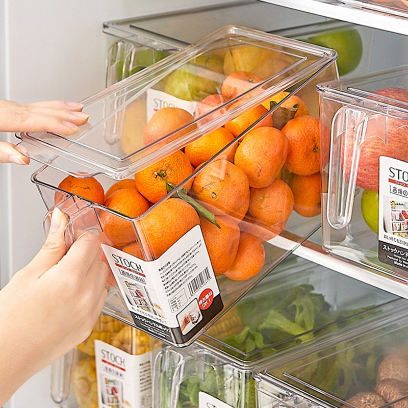 Transparent Storage Boxes for Fruit Vegetables Drinks BPA-Free Plastic Food Containers for Kitchen with lid handle