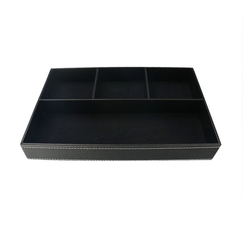 Sundries Black Square Desktop Stationery Storage Box Office Organizer Leather Storage Box