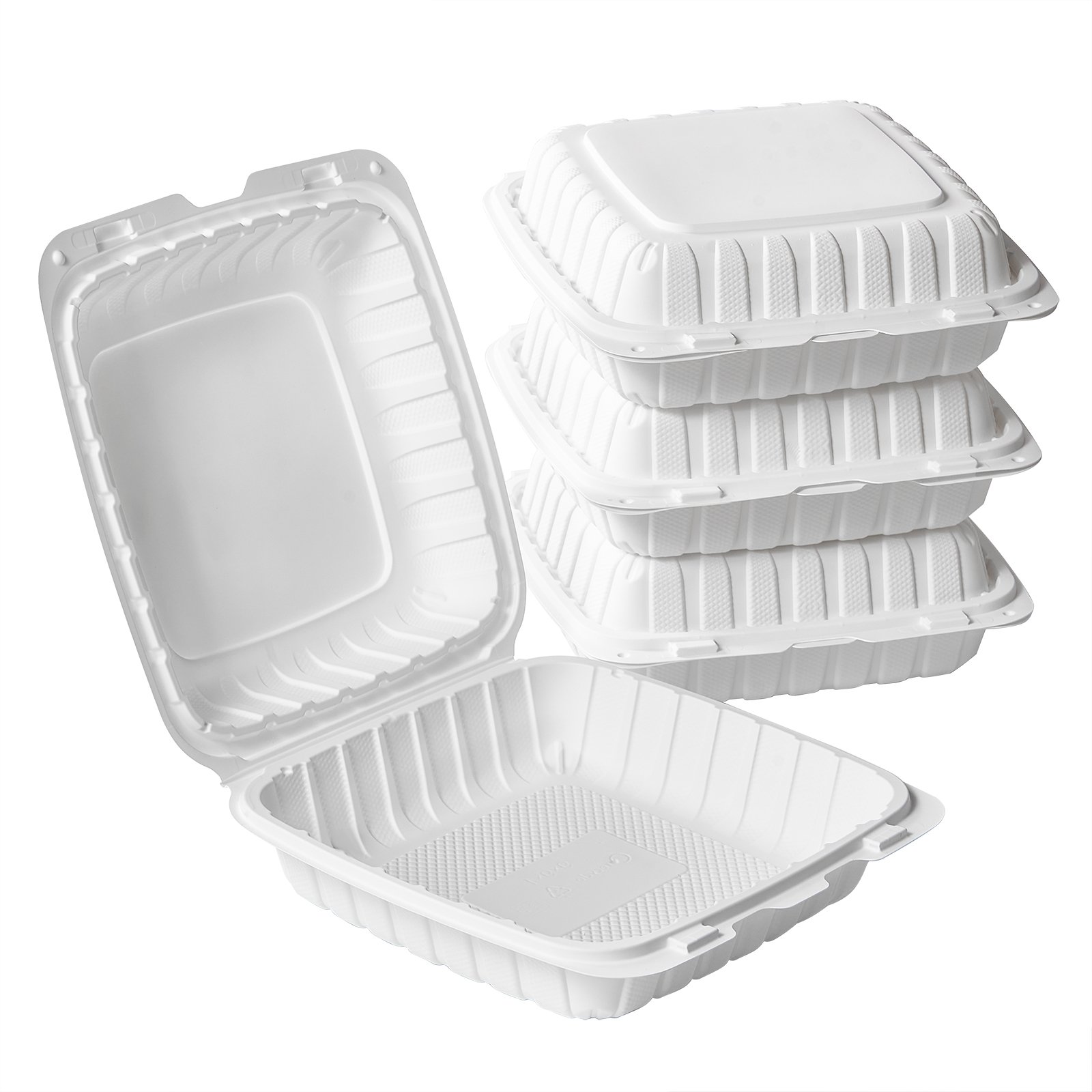 FULING Disposable 9X9X3" 3 Compartment Clamshell Food Container Take Out Lunch Box