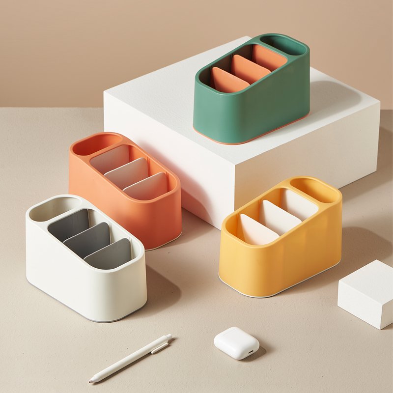 4 Grids Small Desktop Storage Box TV Remote Control and Makeup Brush Sundries Organizer Finishing Container