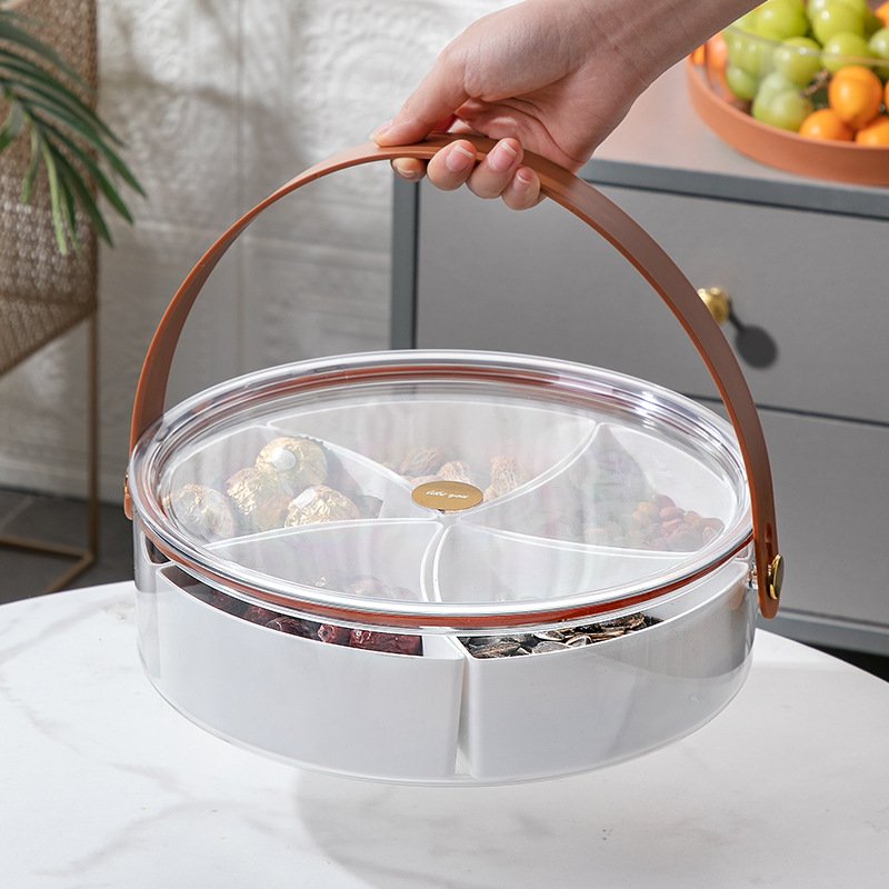BPA Free Plastic Veggie Tray Divided Serving Tray with Lid and handle Food Storage Container Box For fruit snack candy