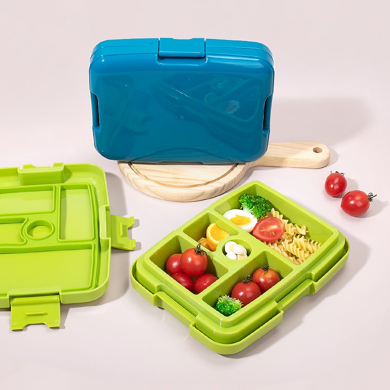 New Arrival Plastic School Lunch Box Kids Reusable Leakproof 4 Compartments Food Storage Container Bento Box