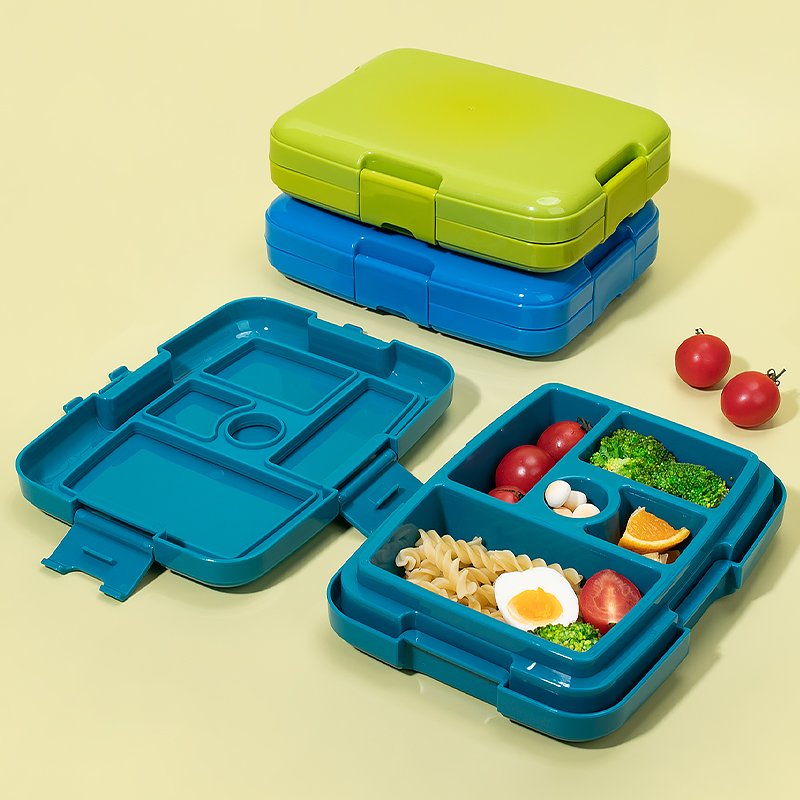 New Arrival Plastic School Lunch Box Kids Reusable Leakproof 4 Compartments Food Storage Container Bento Box