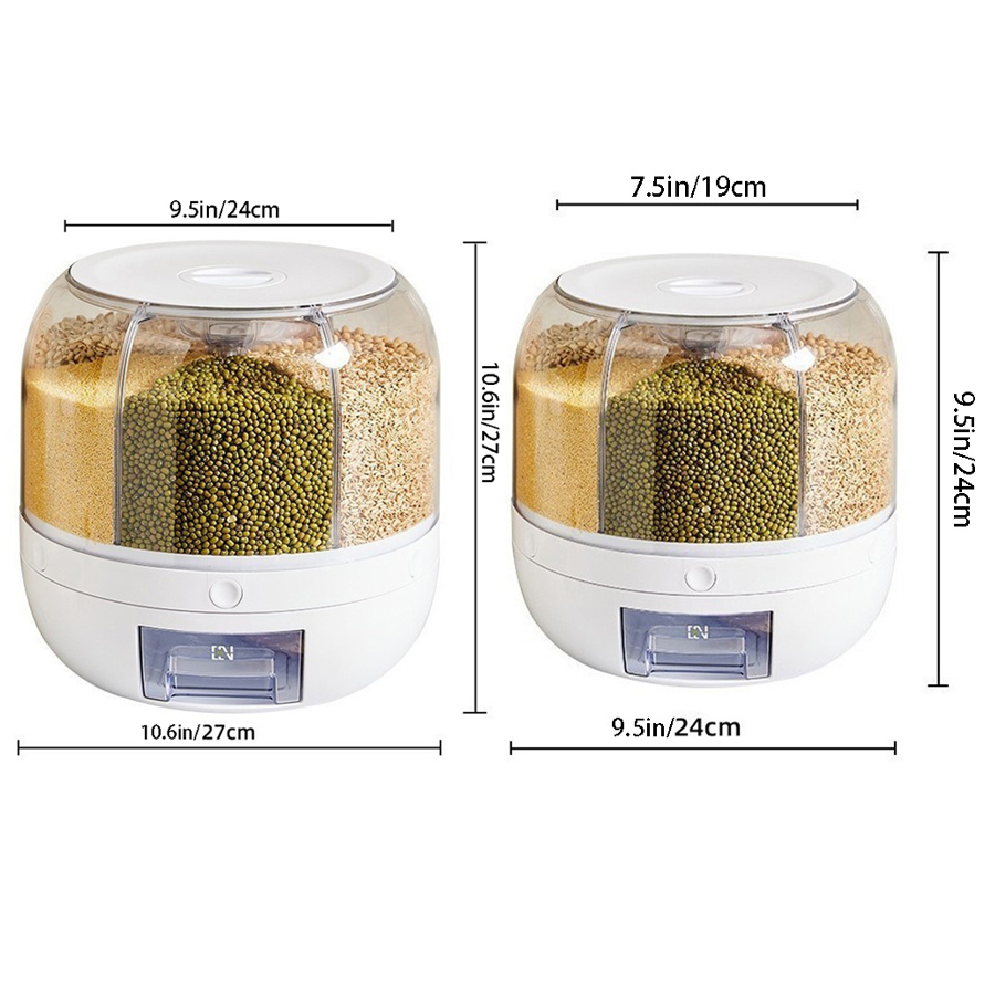 HOT Rice Dispenser Kitchen Moisture-Proof 6-Grid Rotating Food Grain Dispenser Cereal Storage Box Rice Container Dispenser