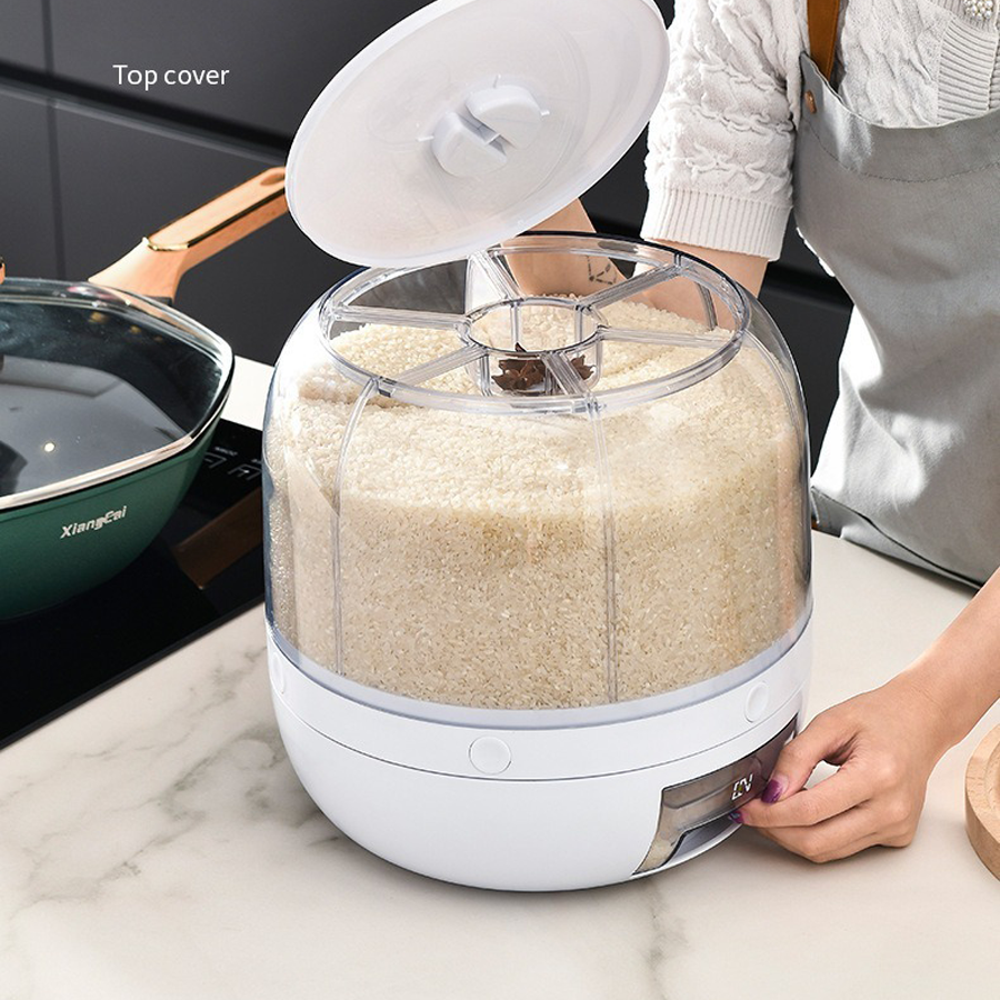 HOT Rice Dispenser Kitchen Moisture-Proof 6-Grid Rotating Food Grain Dispenser Cereal Storage Box Rice Container Dispenser