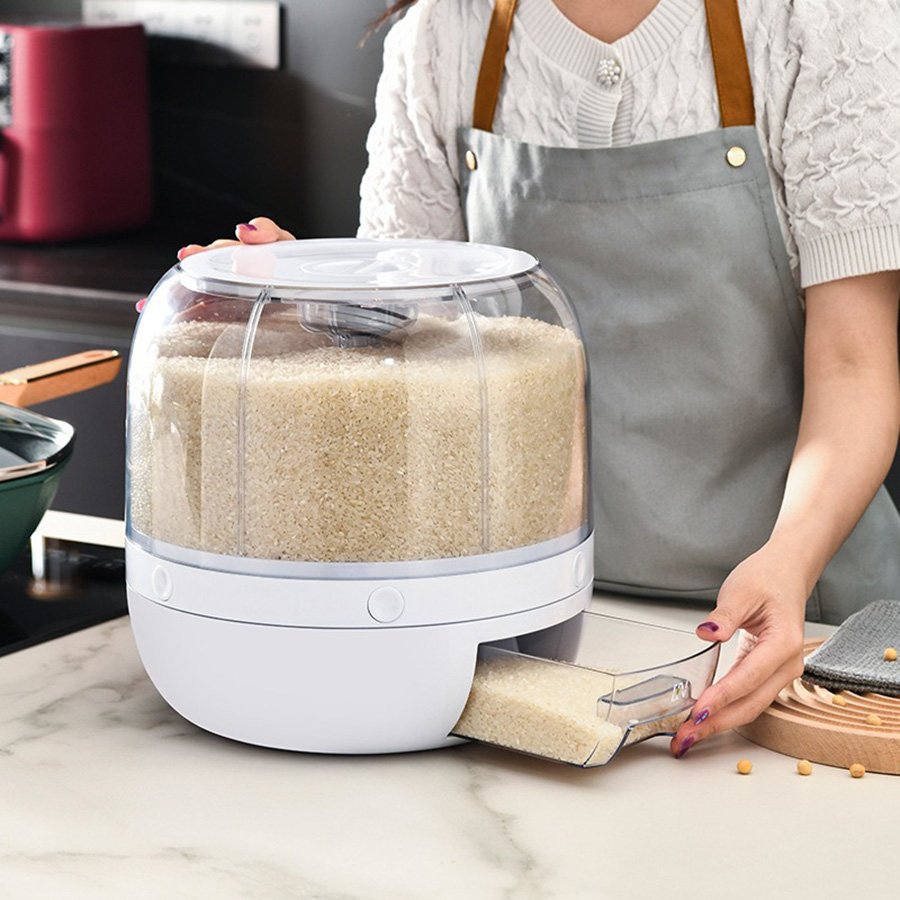 HOT Rice Dispenser Kitchen Moisture-Proof 6-Grid Rotating Food Grain Dispenser Cereal Storage Box Rice Container Dispenser