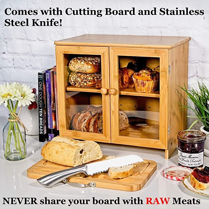 Custom Large Bamboo Bread Box for Kitchen Countertop,Rustic Bamboo Bread Box with Adjustable Shelf for Kitchen,Dinning room