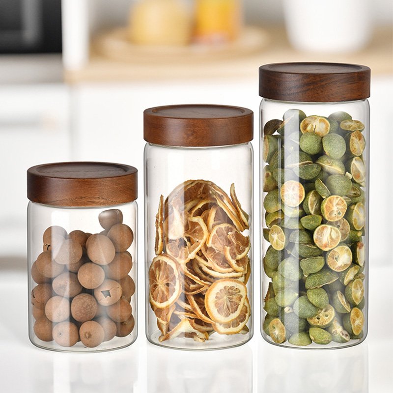 Wholesale 250ml Airtight Canister Bottle With Acacia Lid Coffee Glass Jar Container Wood Food Storage For Kitchen Spice