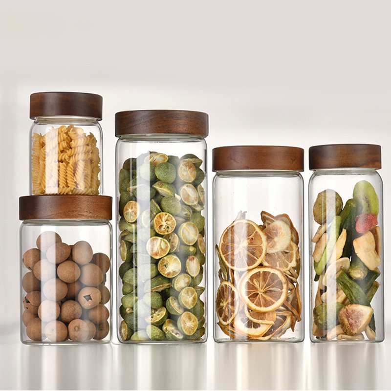 Wholesale 250ml Airtight Canister Bottle With Acacia Lid Coffee Glass Jar Container Wood Food Storage For Kitchen Spice
