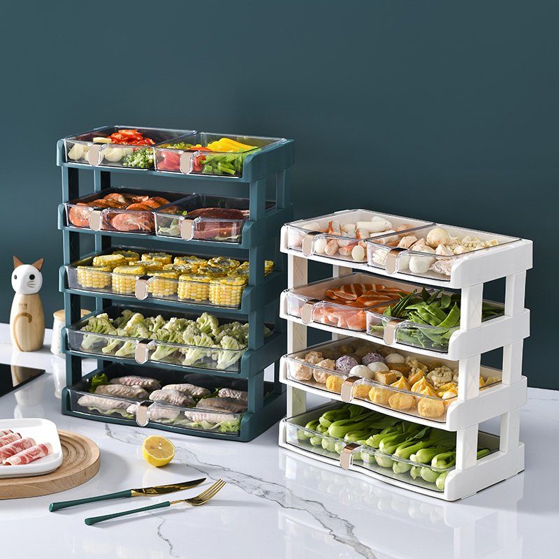 Five Tiers Enlarged Plastic Hot Pot Side Dish Rack Home Kitchen Food Stackable Narrow Storage