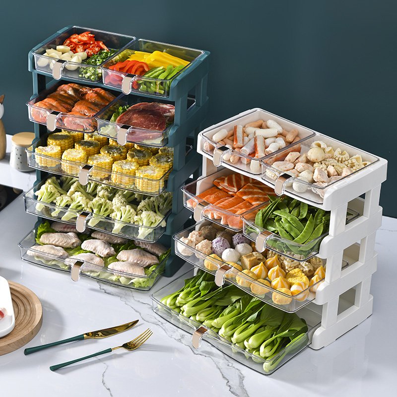 Five Tiers Enlarged Plastic Hot Pot Side Dish Rack Home Kitchen Food Stackable Narrow Storage
