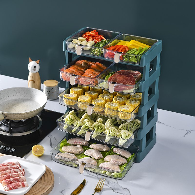 Five Tiers Enlarged Plastic Hot Pot Side Dish Rack Home Kitchen Food Stackable Narrow Storage