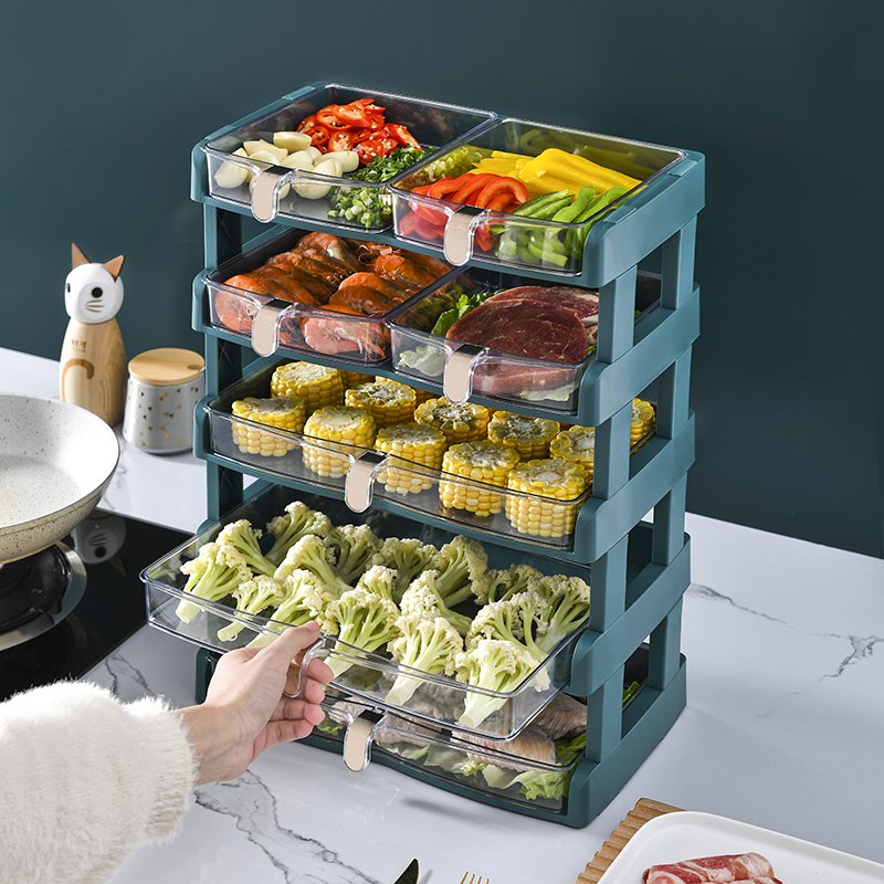 Five Tiers Enlarged Plastic Hot Pot Side Dish Rack Home Kitchen Food Stackable Narrow Storage