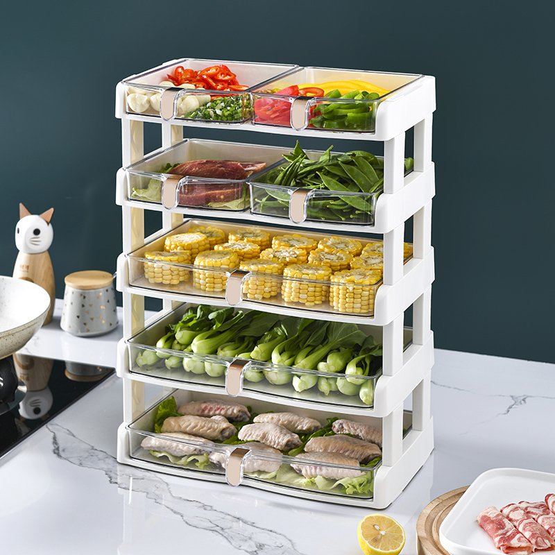 Five Tiers Enlarged Plastic Hot Pot Side Dish Rack Home Kitchen Food Stackable Narrow Storage