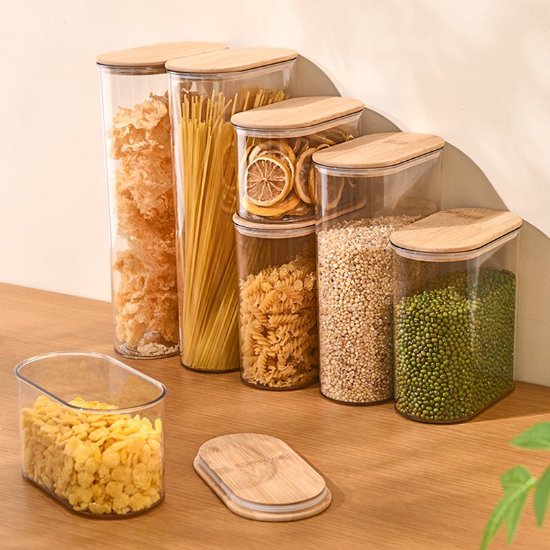 400ML 500ML 1000ML 1500ML 2000ML Plastic Food Storage Jar Clear Airtight Container with Bamboo Lid