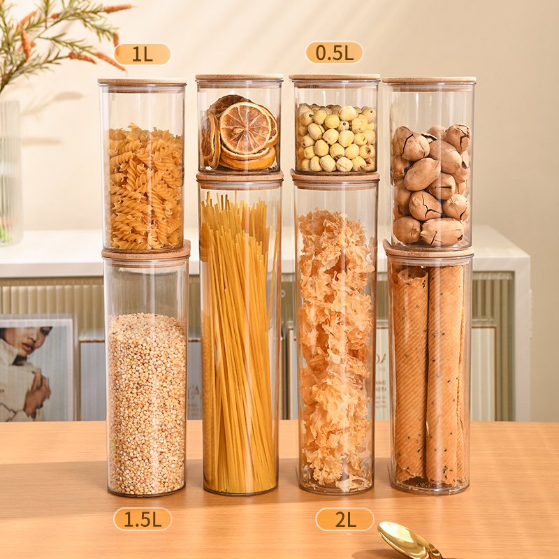 400ML 500ML 1000ML 1500ML 2000ML Plastic Food Storage Jar Clear Airtight Container with Bamboo Lid