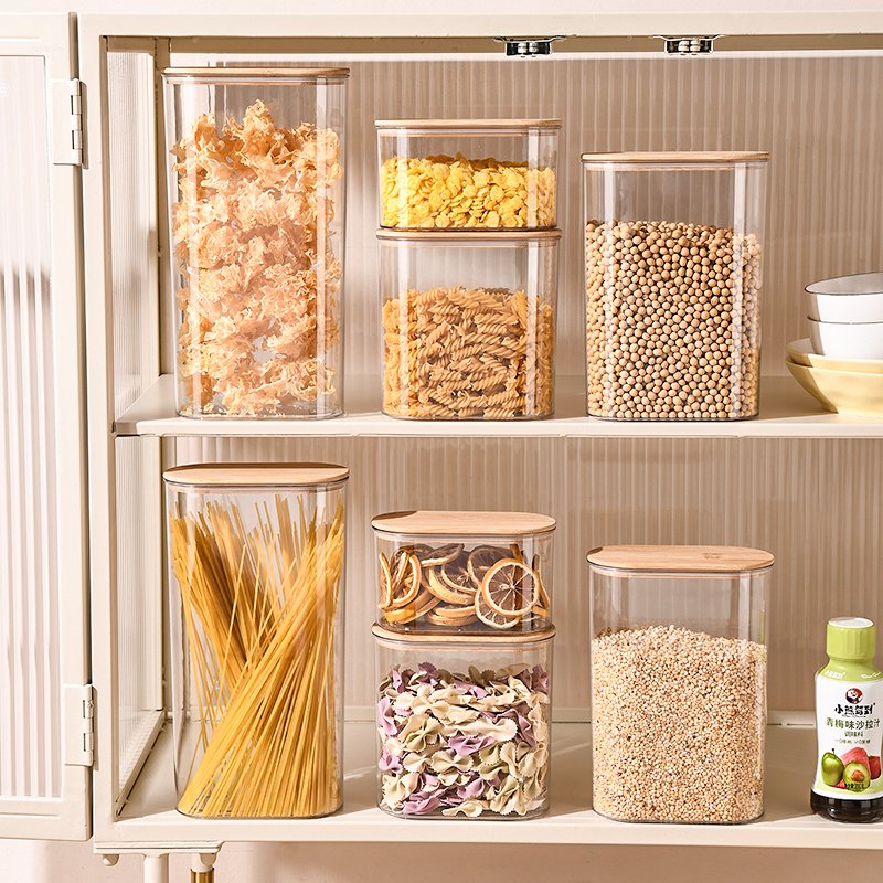 400ML 500ML 1000ML 1500ML 2000ML Plastic Food Storage Jar Clear Airtight Container with Bamboo Lid