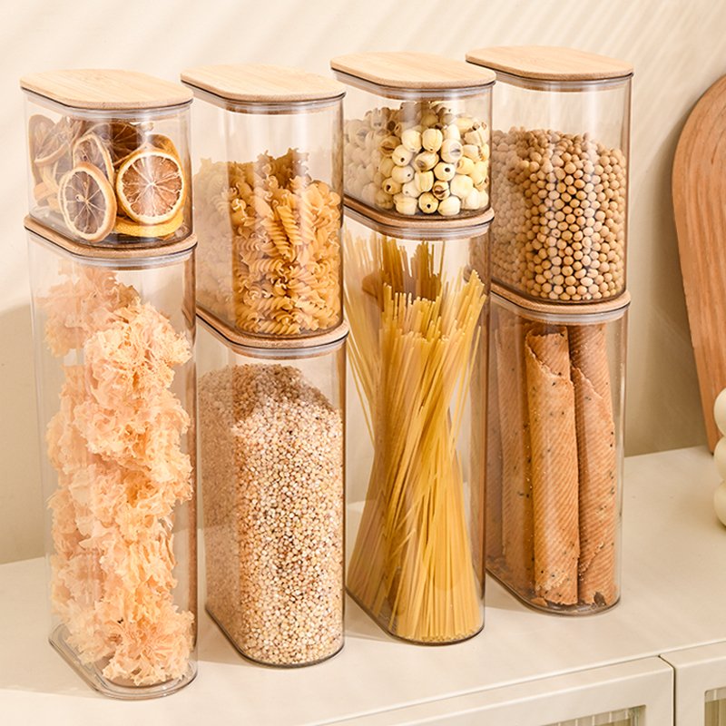 400ML 500ML 1000ML 1500ML 2000ML Plastic Food Storage Jar Clear Airtight Container with Bamboo Lid