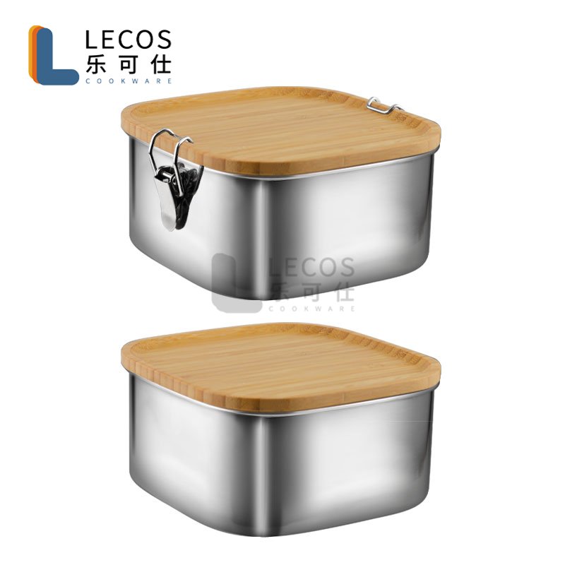 18/8 Stainless steel lunch box bamboo lid with silicone, food storage container customized logo for children