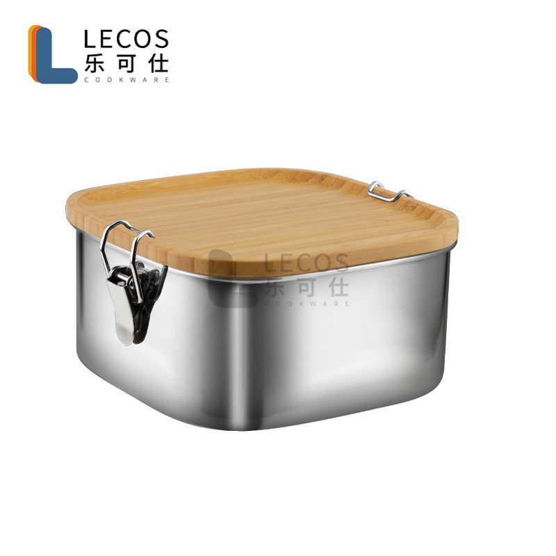 18/8 Stainless steel lunch box bamboo lid with silicone, food storage container customized logo for children