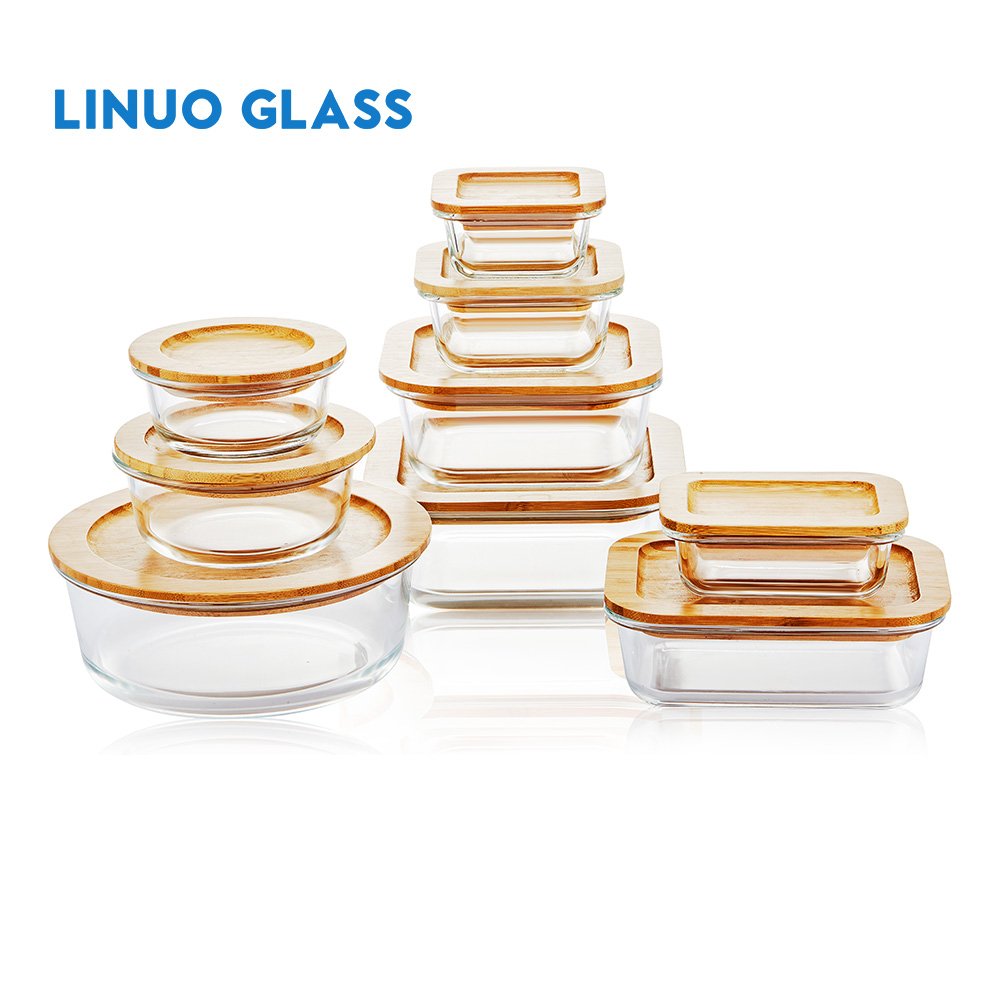 Linuo Bpa Free Square Kitchen Glass And Bamboo Food Storage Containers Bamboo Lid