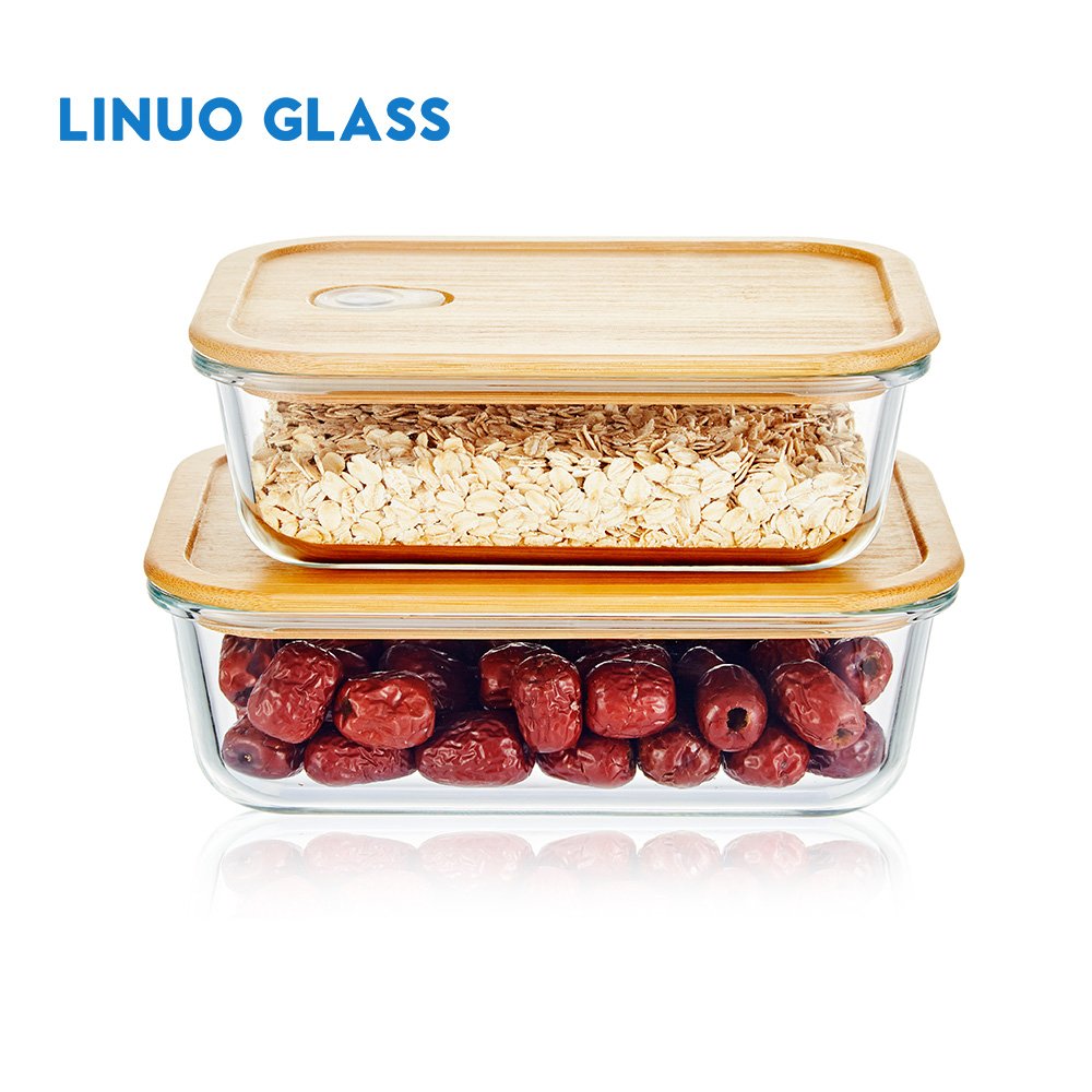 Linuo Bpa Free Square Kitchen Glass And Bamboo Food Storage Containers Bamboo Lid