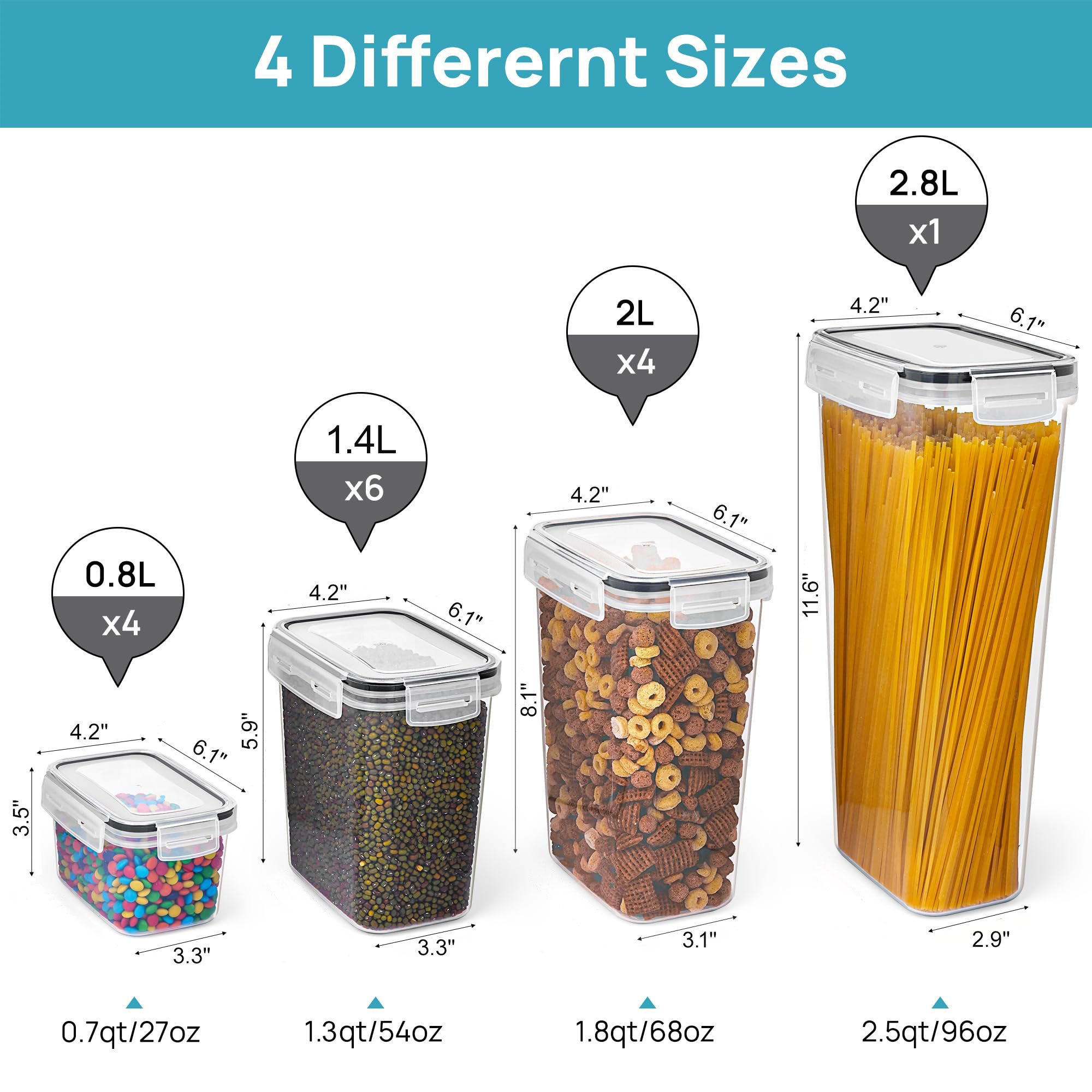 Airtight Food Storage Containers Set with Lids, 15pcs BPA Free Plastic Dry Food Canisters for Kitchen Organization