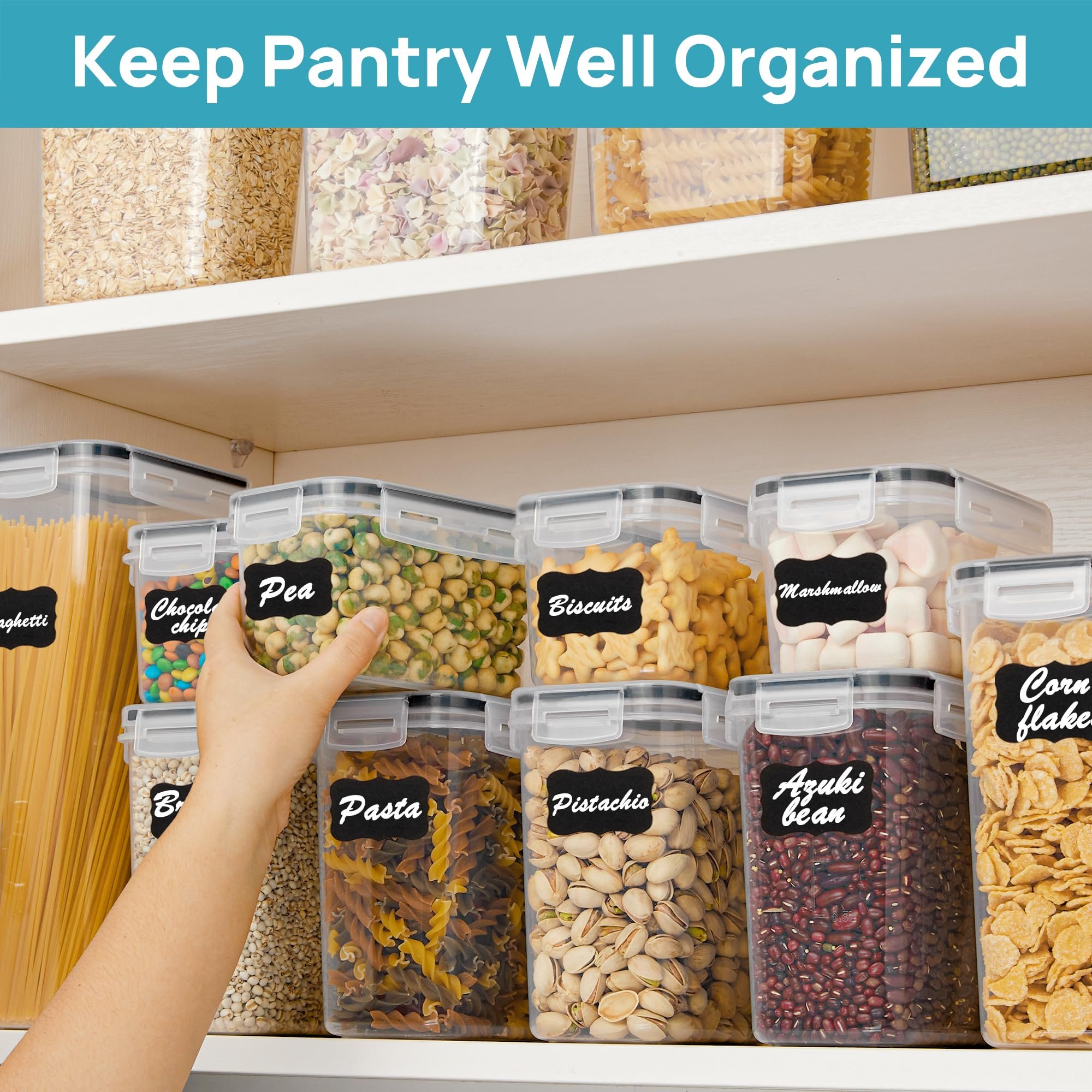 Airtight Food Storage Containers Set with Lids, 15pcs BPA Free Plastic Dry Food Canisters for Kitchen Organization