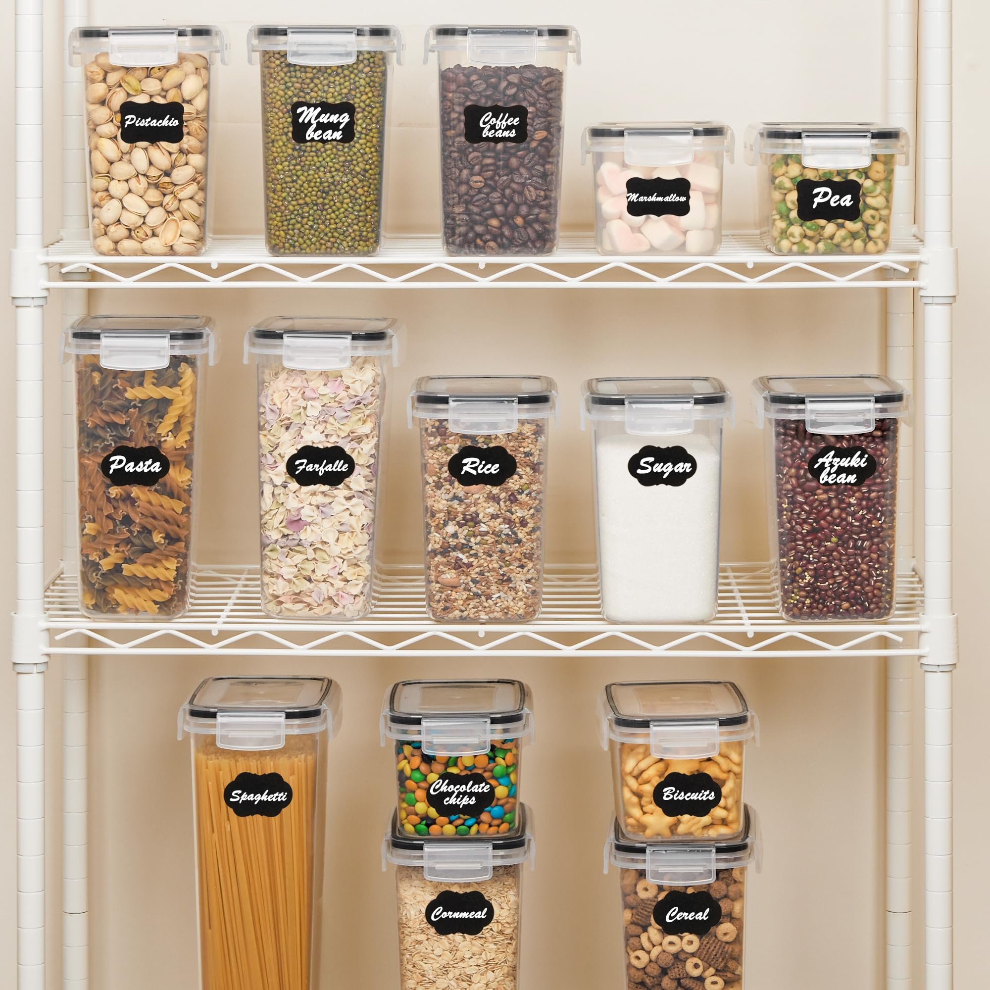 Airtight Food Storage Containers Set with Lids, 15pcs BPA Free Plastic Dry Food Canisters for Kitchen Organization