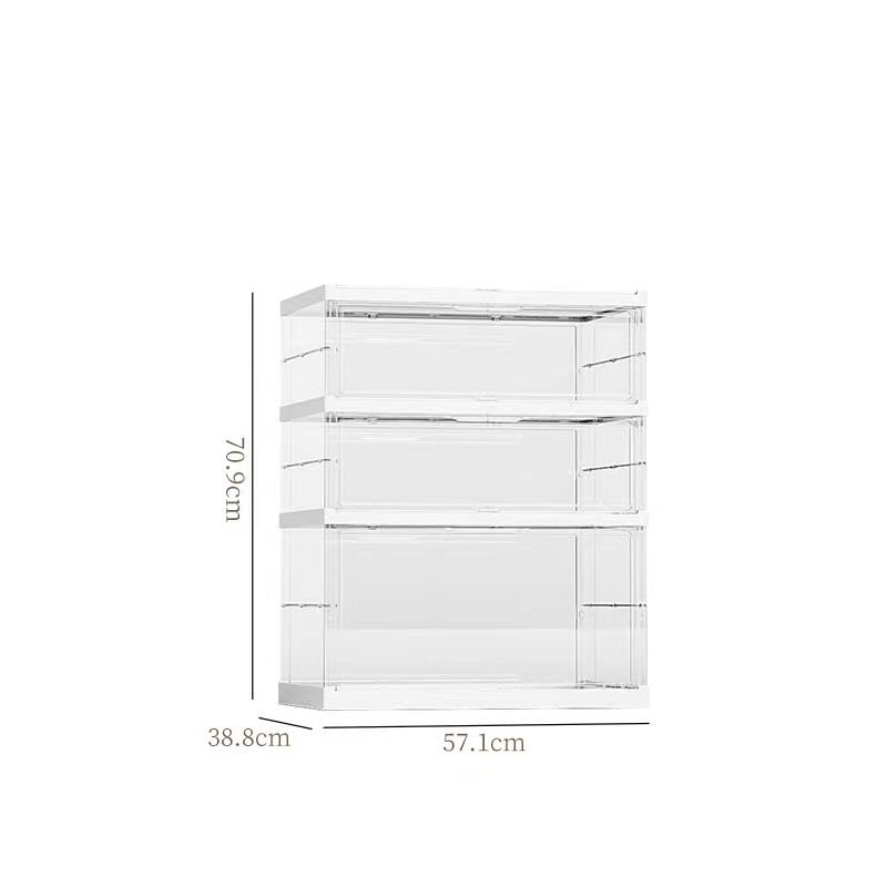 Large size three layers Free installation folding shoe storage box with transparent door around transparent acrylic material