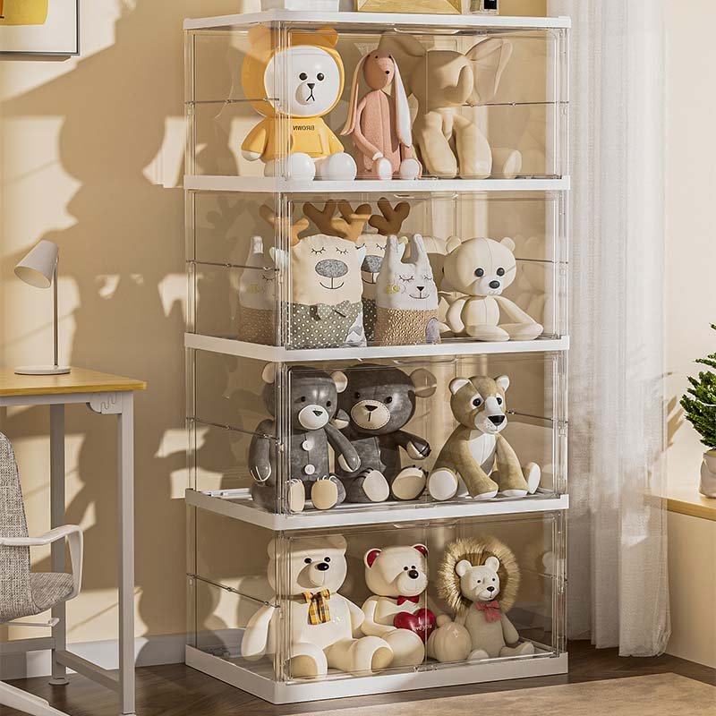 Large size three layers Free installation folding shoe storage box with transparent door around transparent acrylic material