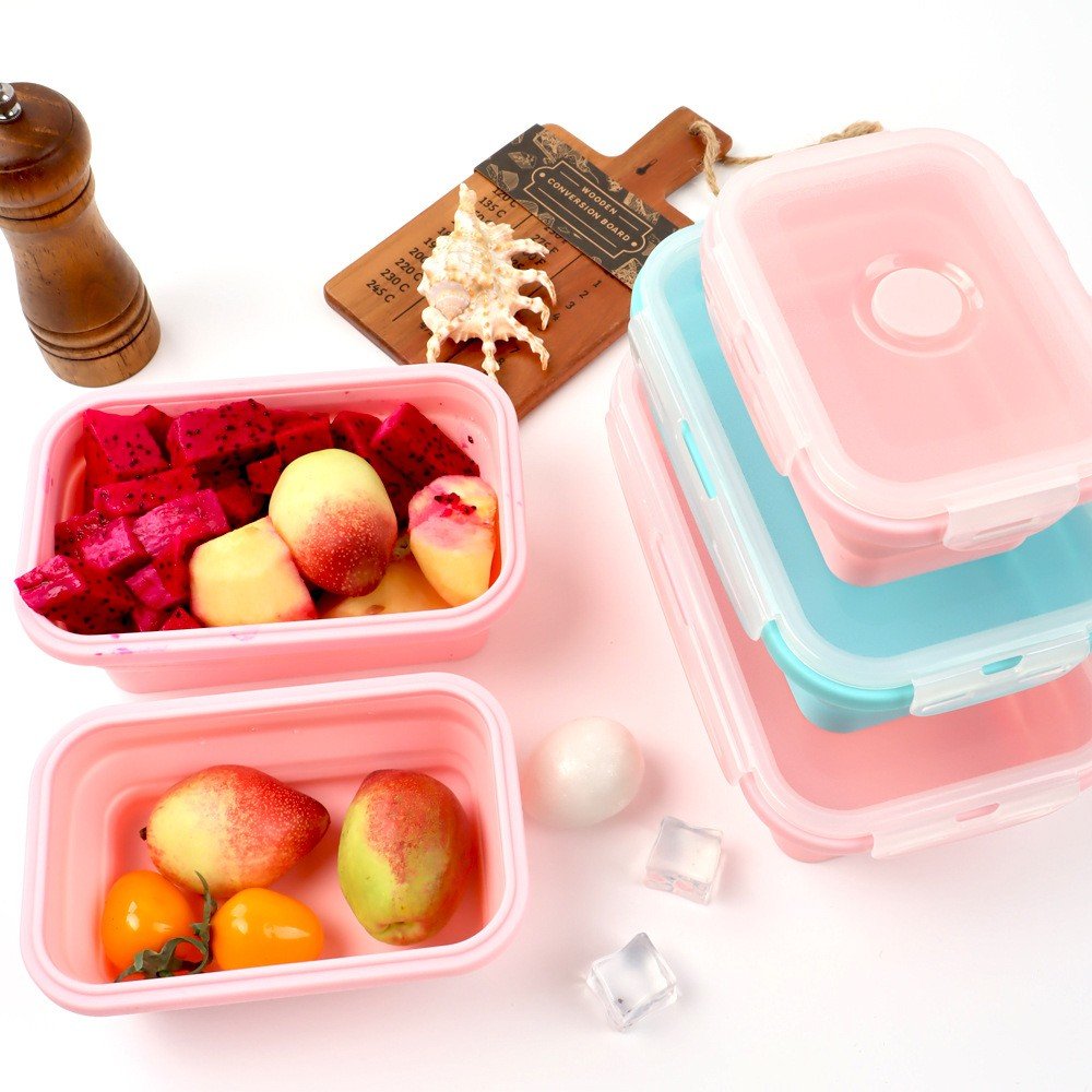 Silicone Food Storage Containers with BPA Free Airtight Plastic Lids - Set of 4 Small and Large Collapsible Meal Prep Container