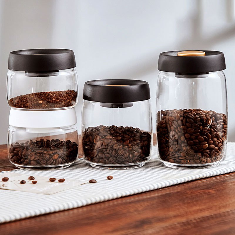 Vacuum press sealed food storage tank High borosilicate glass coffee bean jar